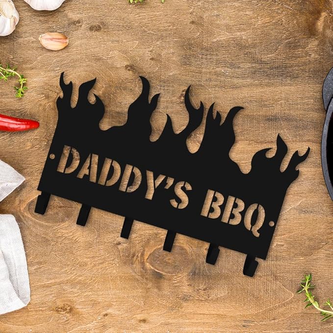 Personalized BBQ Cooking Utensils Wall Hooks Rack for Dad Custom Grilling Tool Organizer Barbecue Tool Metal Storage Holders Grill Cutlery Hanger Father's Day Utensils Hanging Hooks (Style 1)