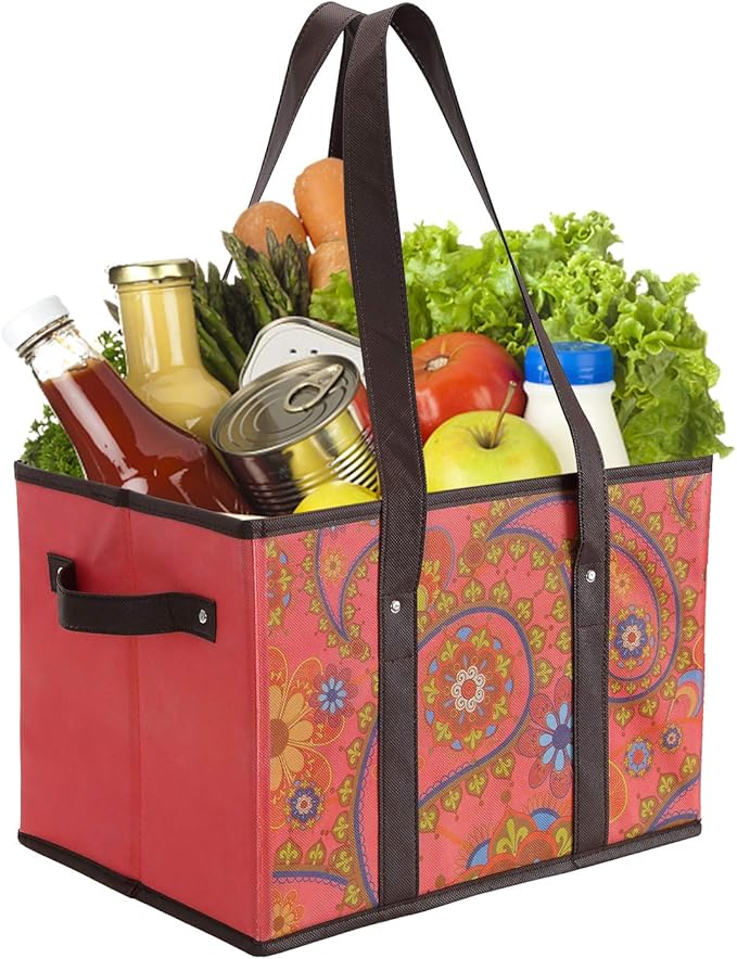 Foraineam Reusable Grocery Bags Set Durable Heavy Duty Tote Bag Collapsible Grocery Shopping Box Bag with Reinforced Bottom
