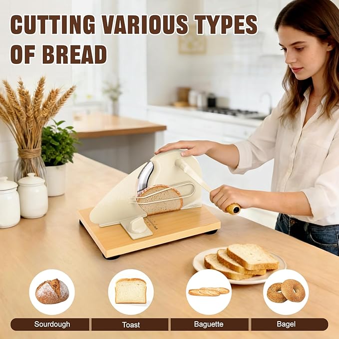 Upgrade Manual Bread Slicer for Homemade Sourdough Bread, Adjustable Thickness with Stainless Steel Serrated Blade, Even Slicing Guide, Non-Slip Suction Cups – Ideal for Home Kitchens and Bakeries