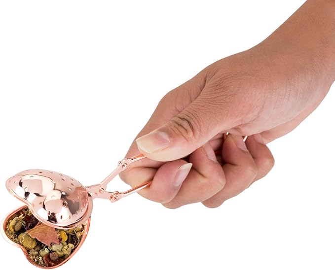 Pinky Up Heart Shaped Tea Ball, Reusable Loose Leaf Tea Infuser, Brew Tea with Ease, Stainless Steel, Rose Gold