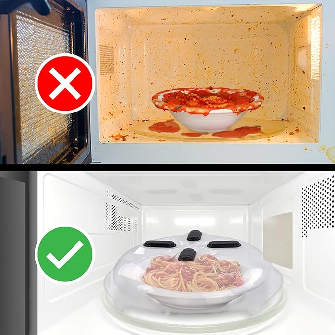 HOVER COVER Magnetic Microwave Splatter Cover, Clear Microwave Cover for Food - Vented & Magnetic, 12-inch, Food Grade Plate Cover, BPA Free - Black