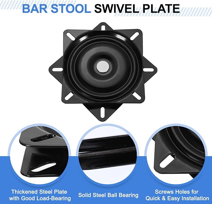 uxcell 3Pcs 6.5" Bar Stool Swivel Replacement, 360° Rotation Lazy Susan Turntable, Square Semi-Ball Bearing Seat Swivel Base Mount Plate for Recliner Chair or Table, Black (160x2.5mm)