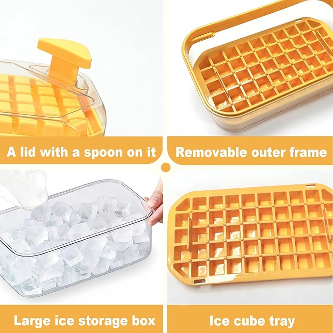 Mini Ice Cube Tray with Lid and Bin + ice cube maker with easy press lid