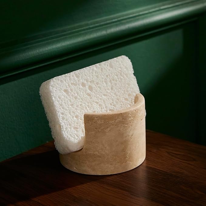Natural Beige Travertine Marble Sponge Holder for Kitchen Sink Counter，Kitchen Stone Drying Rack for Countertop
