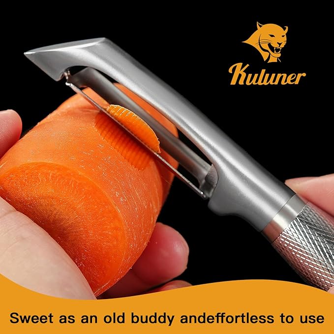 KULUNER I-Type Vegetable Peeler, Silver Chrome Finish, 304 Stainless Steel Blade, Ultra Sharp Potato Peeler for Apples, Carrots, Heavy Duty Kitchen Peeler
