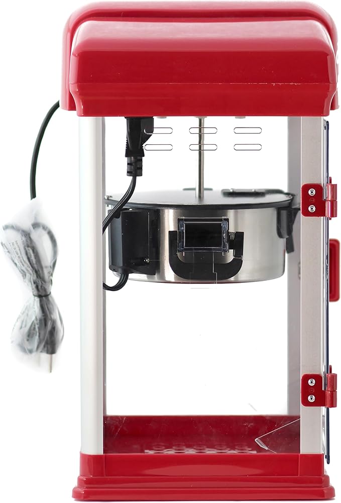 West Bend Stir Crazy Movie Theater Popcorn Popper, Gourmet Popcorn Maker Machine with Nonstick Popcorn Kettle, Measuring Tool and Popcorn Scoop for Popcorn Machine, 4-Qt., Red