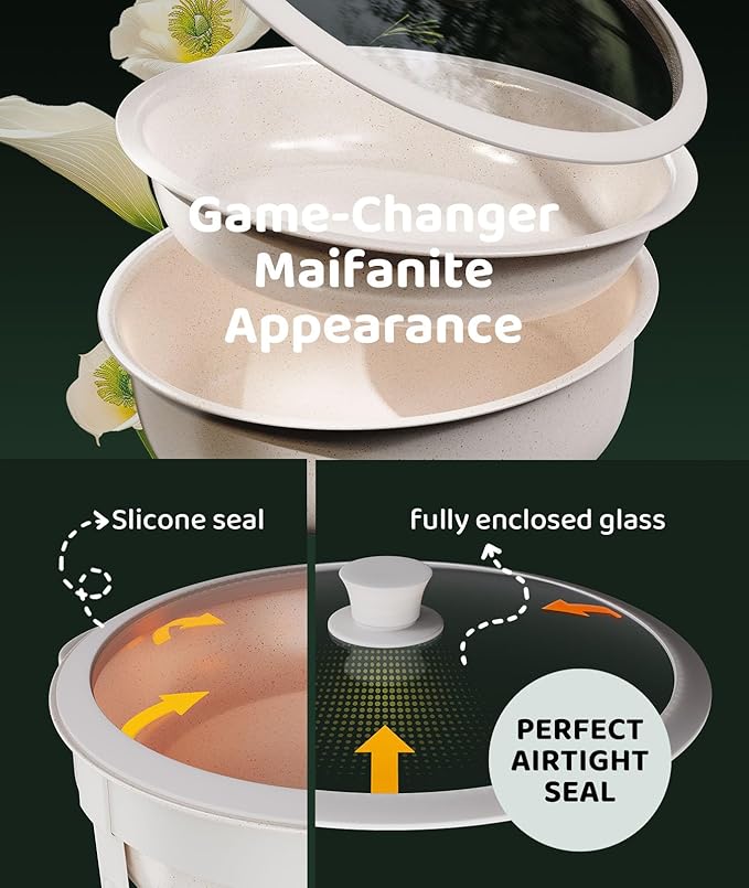 Chafing Dishes for Buffet 2PACK, [Game Changer Maifanite-Coated] Chafing Dish Buffet Set Offer The Elegance of Nature, 5QT Food Warmers for Parties Serve for Wedding, Birthday, Church Events, ETC