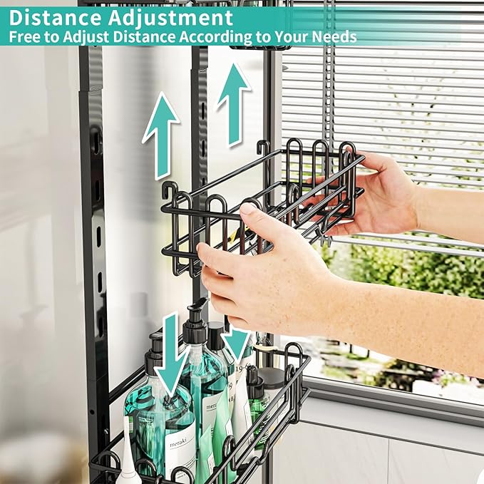 HapiRm 4 Tier Over the Door Shower Caddy + Multifunctional Kitchen Sink Caddy with Drain Tray - Black, Silver