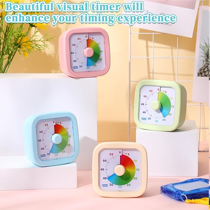 AmazingSpark 4 Pack Visual Timer 60 Minute Countdown Timer Colored Countdown Clock for Homeschool Supplies Study Tool, Classroom Home Office Time Management Tool(Gradient,Pink, Blue, Yellow, Green)