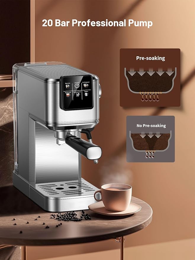 KEENSTAR Espresso Machine 20 Bar Coffe Maker with Rapid Cold Brew, Compact Espresso Maker for Hot and Cold Cappuccino, Latte, Stainless Steel Coffee Machines with 1200ml Removable Water Tank