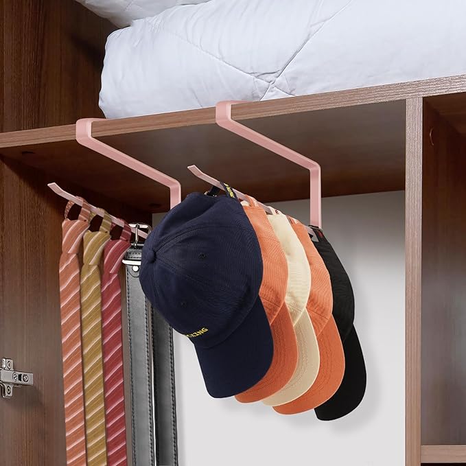 2 Pack Tumbler Lid Organizer, Horizontal Tumbler Lid Storage Hook to Hold Up 20 Lids, Space Saving Cup Lid Holders Under Cabinet Tumbler Lid Hook for Kitchen Organizer, Paper Towel Rack Hanger (Pink)