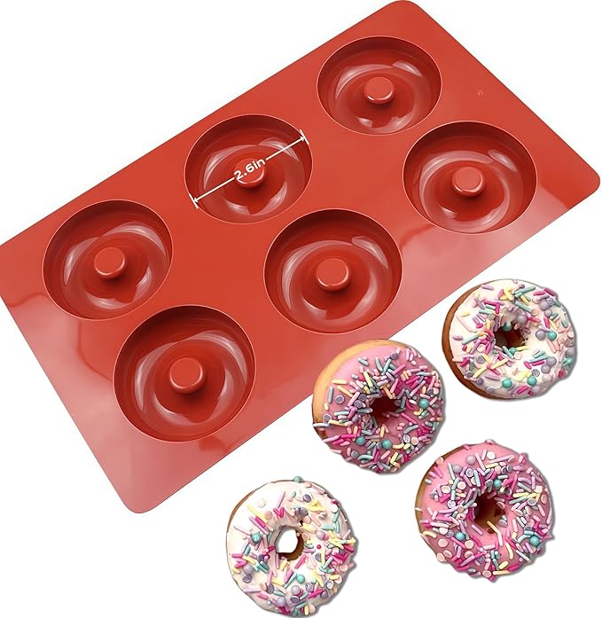2pcs Silicone Donut Molds, Non-stick Donut Pan Resuable Silicone Baking Pans for Doughnut (Dia.-2.6in)