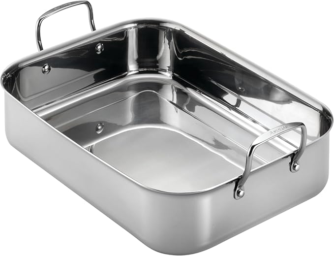 Anolon Triply Clad Stainless Steel Roaster / Roasting Pan with Rack - 17 Inch x 12.5 Inch, Silver