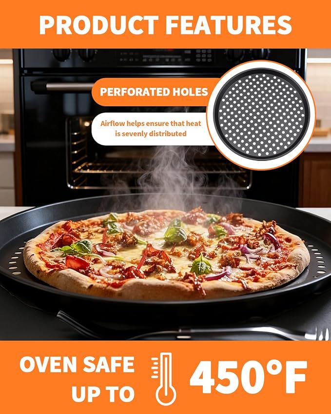 3 PCS Nonstick Pizza Pan with Holes,10/11/12 In Perforated Carbon Steel Pizza Tray for Oven, Round Bakeware Pizza Tray for Home Restaurant Kitchen