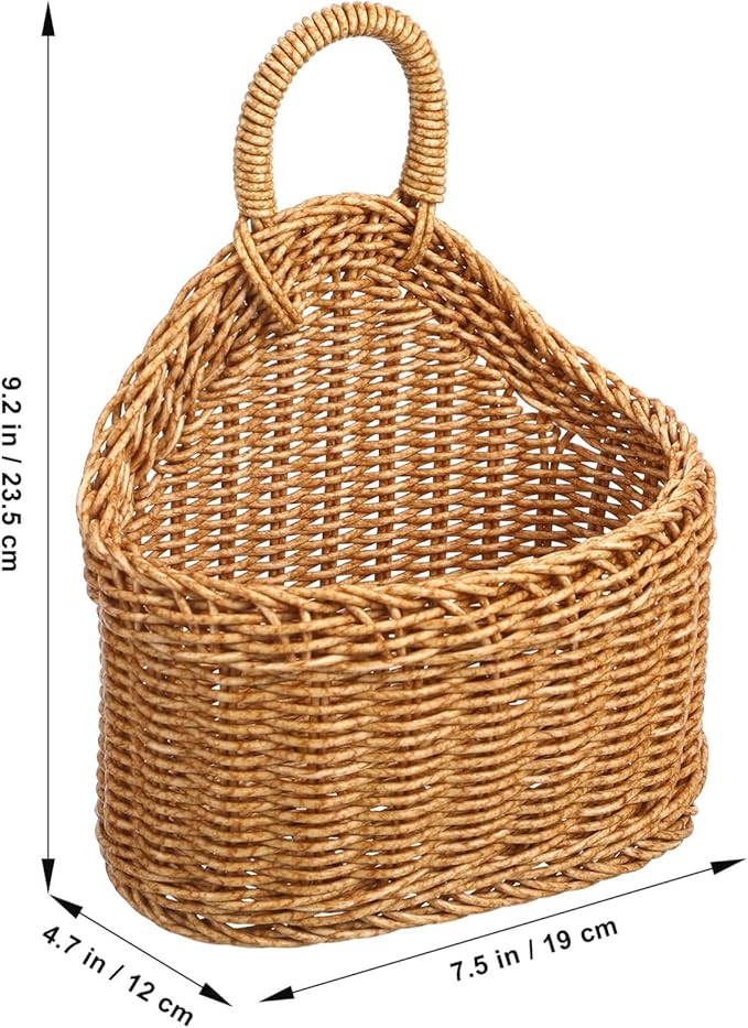 Cabilock Woven Hanging Storage Basket for Kitchen 9.64X7.48X3.93In Rustic Wall Organizer for Garlic Ginger with Large Capacity