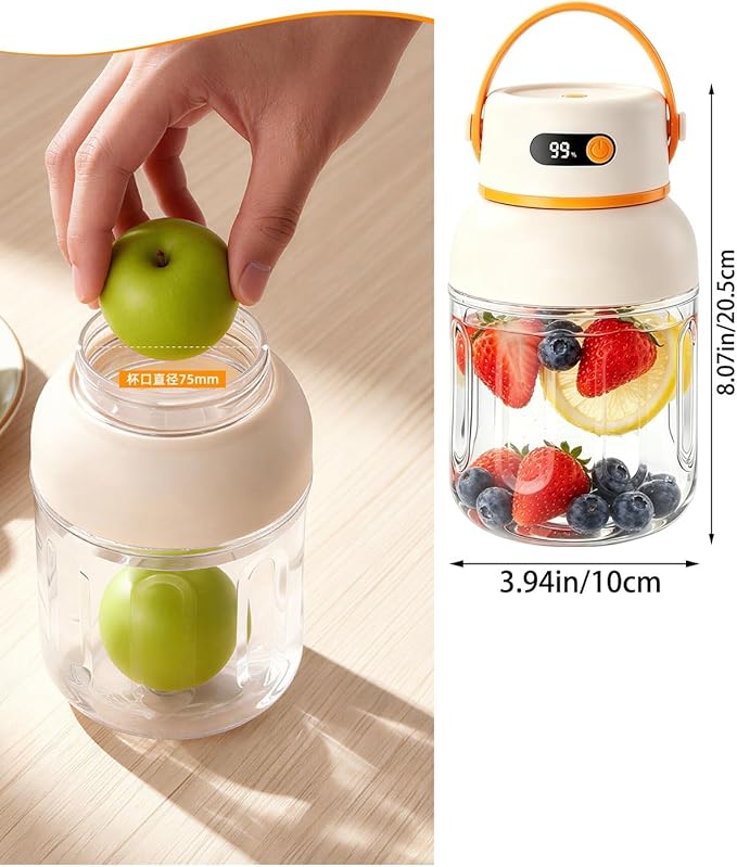 Portable Electric Juicer Cup with Zero Cord Hassle, Cordless USB-C Rechargeable, Leakproof Lid with Sip Spout, High Speed Motor for Smoothies and Shakes for Home Gym Office Travel Outdoor