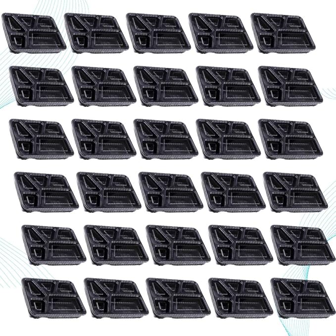 Hemoton 5 Compartment Meal Prep Containers 30 Pack 45Oz Stackable Food Storage Boxes with Lids Microwave Safe Disposable Bento Boxes for Meal Prep Takeout Restaurant Use