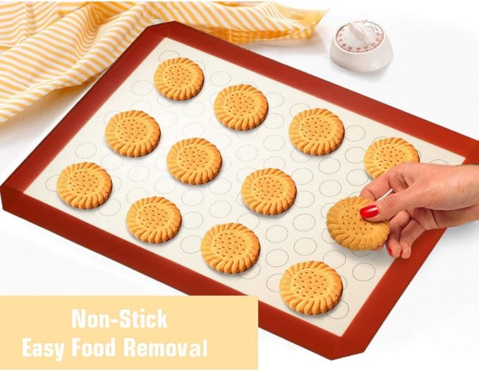 Wildone Baking Sheet with Silicone Mat Set, Set of 6 (3 Sheets + 3 Mats), Stainless Steel Cookie Sheet Baking Pan with Silicone Mat, Non Toxic & Heavy Duty & Easy Clean