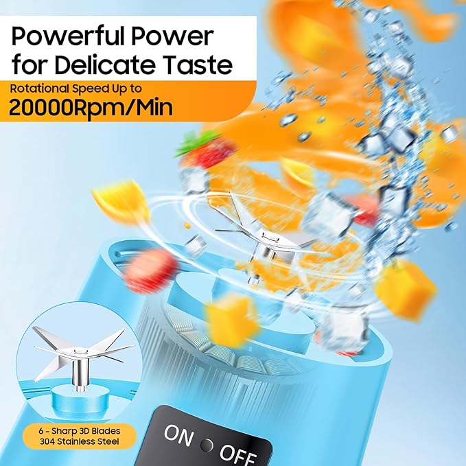 Cordless Portable Personal Size Blender - Mini Blender Make Smoothies and Shakes, 380Ml BPA Free Travel Cup, Powerful Blending Suit in Office/Home/Gym, Mother's Day