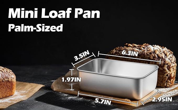 Leonyo 4 Pack Mini Loaf Pans for Baking, 6.3x3.5IN Stainless Steel Small Bread Pans for Meatloaf, Metal Mini Loaf Tins for Banana Bread Baking Homemade Brownies Smaller Loaves, Dishwasher Safe