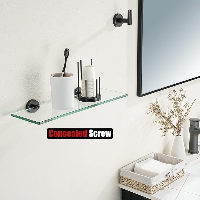 JQK Bathroom Glass Shelf Oil Rubbed Bronze, Tempered Glass Shower Storage 14 by 5 inches, 304 Stainless Steel ORB Wall Mount, TGS101L14-ORB