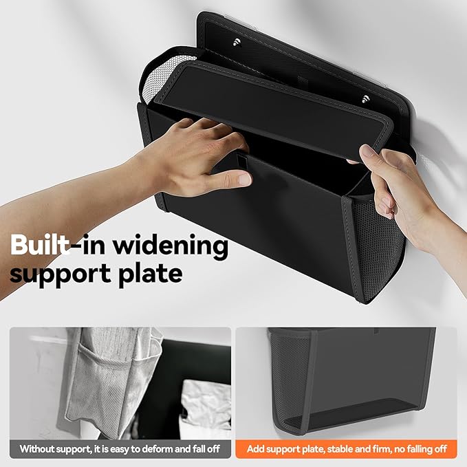 2 Pack Wall Hanging Storage Organizer, Wall Pocket Hanging Bag with Large Pockets & Sticky Adhesive Tape Wall Mounted Storage Door organizer for RV Camper Kitchen Office Black