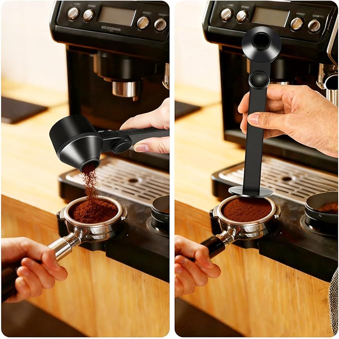 2 Pcs Coffee Scoop & Funnel for Reusable K-Cup Pods, 2Tbsp Dosing Spoon, 51mm Espresso Tamper, BPA-Free PCTG, Dishwasher Safe, Fits Espresso Machines, For Coffee & Protein Powder, Black, 2 Models A&B