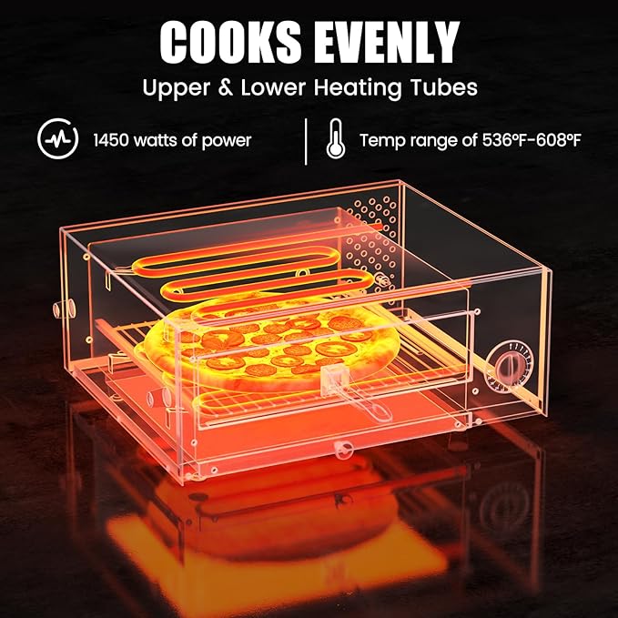SIMOE Electric Pizza Oven,Indoor Pizza Oven with Handle & Removable Tray and 30mins Timer, Multifunctional Countertop Maker up to 12" for Kitchen, Camping,Party
