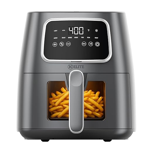 Kitchen Elite 5.5 Qt. Digital Air Fryer, Countertop Cooker with LED Screen, Presets for Air Fry, Roast, Dehydrate, Defrost and Reheat, Grey
