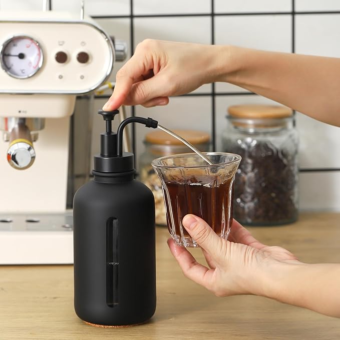 Enra Black Soap Dispenser with Window,17oz Glass Hand Soap Dispenser Stainless Steel Hand Pump,Liquid Soap Dispenser Countertop Lotion Bottle for Bathroom Kitchen(Black-Liquid 2)