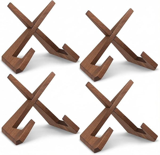 4 PCS Plate Stand for Display, 6.5 Inch Bowl Display Stands Wooden Plate Stand Pine Decorative Plates Holder for Plates, Bowls, Photos-6.5" H X 4.72" W X 8.27" D (For Items Under 13.8" In Depth)