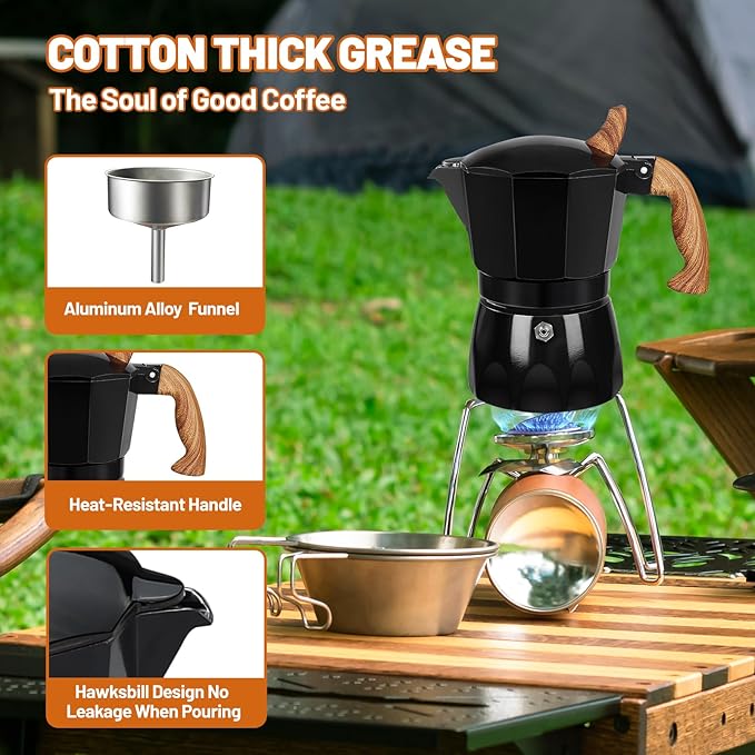 3 Cup Aluminum Espresso Stovetop Moka Pot Express Coffee Maker Percolator Italian Classic Mocha Coffee Machine for Italian and Cuban Cafe Brewing for Home & Camping 150ml 5oz
