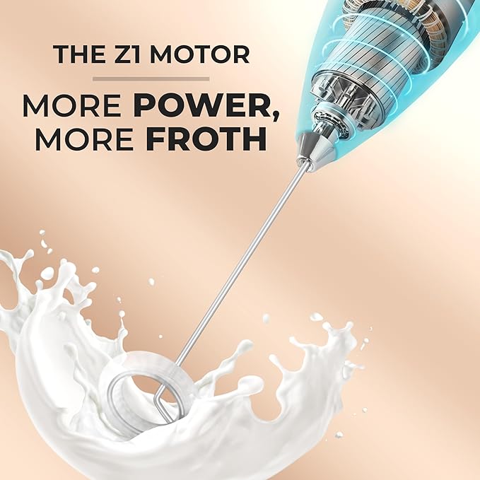 Zulay Kitchen Powerful Milk Frother Wand With 4 AA Duracell Batteries - Ultra Fast Handheld Drink Mixer - Electric Whisk Foam Maker for Coffee, Lattes, Cappuccino, Matcha & Creamer - Marine
