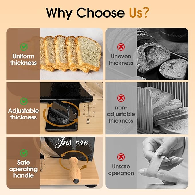 Manual Bread Slicer for Homemade Bread, Adjustable Thickness and Evenly Slicing, Sourdough Bread Slicer with Hand Crank, Clear Scale Line, Non-Slip Suction Base & Sharp Blade