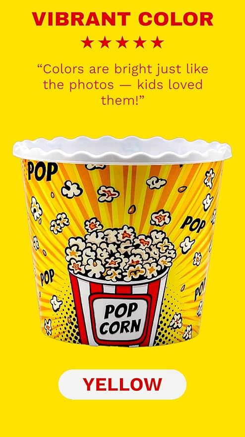 Modern Style Reusable Plastic Popcorn Box/Popcorn Containers/Popcorn Bowls Set for Movie Theater Night - (BPA Free - 6 Pack-75 oz) (6, MIX)