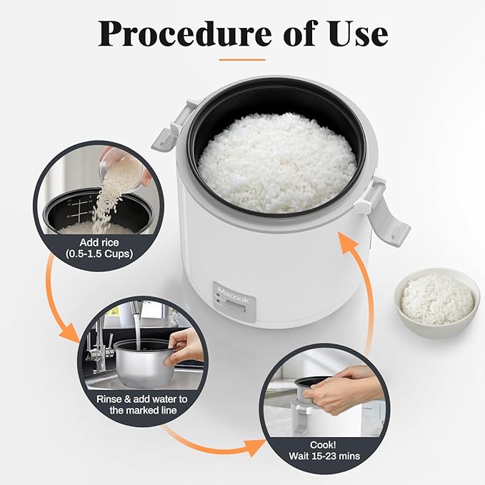Rice Cooker Small 1-1.5 Cups Uncooked(3 Cups Cooked), Mini Rice Cooker with Removable Nonstick Pot, One Touch&Keep Warm Function, Travel Rice Cooker for Soup Grain Oatmeal Veggie, White
