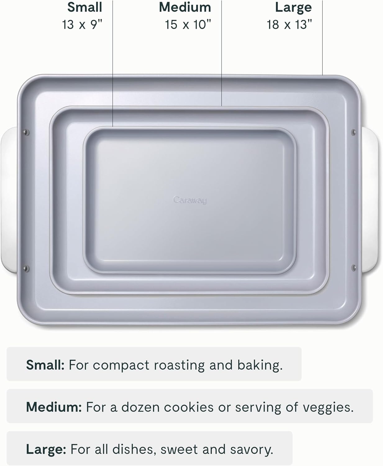 Caraway Non-Stick Ceramic Baking Sheet Trio - Naturally Slick Ceramic Coating - Non-Toxic, PTFE & PFOA Free - 18 x 13" Large, 15 x 10" Medium, & 9" x 13" Small - Perracotta