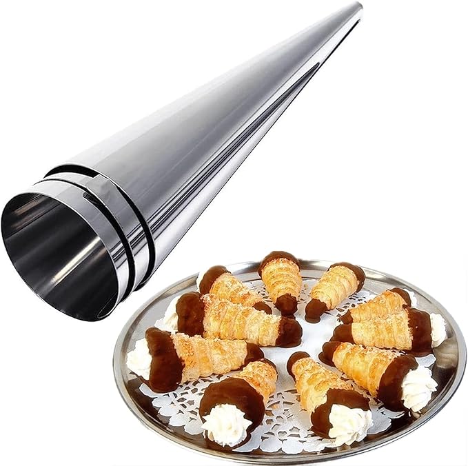 Joyeee 16Pcs Cream Horn Molds with Cleaning Brush, Stainless Steel Cone Roller Cannoli Forms Mold for Baking Cannoli Shell, Crispy Pastry for Christmas Birthday Party Gifts, 5-inch Large Size