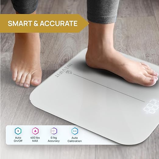 INEVIFIT Bathroom Scale, Highly Accurate Digital Bathroom Body Scale, Measures Weight up to 400 lbs. Includes Batteries