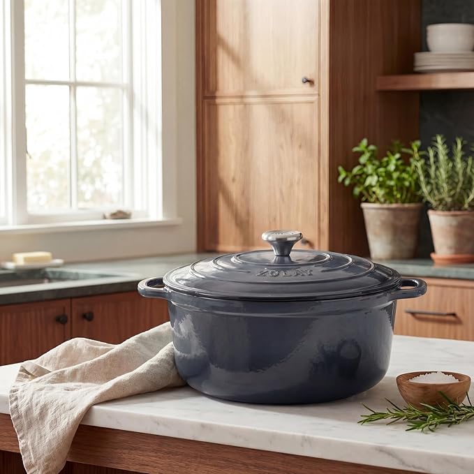 Zulay Kitchen 7.7 Quart Enameled Cast Iron Dutch Oven Pot with Lid – Premium Durability & Oven Safe up to 500°F – Heavy Duty Cookware Perfect for Bread Baking, Stews, Braising & Roasting – Gray