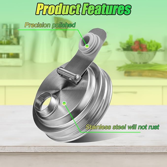Palksky Mason Jar Pour Spout Lid Stainless Steel, Wide Mouth Pour Spout Flip Cap Lids for Mason Jars, anticracking Leak Proof Seal Cover Airtight for Drinking Salad Dressing & Food Storing(2PCS)