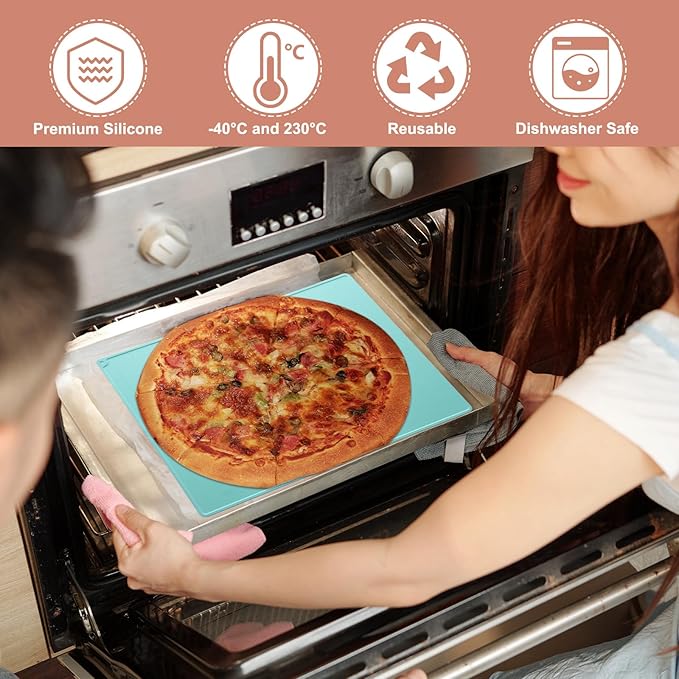 uxcell Silicone Pastry Mat, 19.7" x 15.8" Silicone Baking Mat with Measurements, Non-Stick Dough Rolling Mat for Making Pastry Cookies Bread Pizza Pink