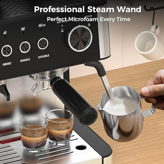 Electactic(2026 Upgrade Espresso Machine with Grinder, Expresso Coffee Machines with Built-in Anti-Clog Coffee Grinder/Milk Steam Wand, Expresso Machines for Home Perfect Cappuccino Latte-Satin Black