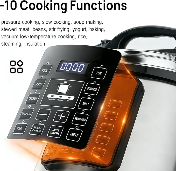 10 in 1 Electric Pressure Cooker with 24-Hour Reservation Function, 6L, Slow Cooker, Rice Cooker, Wok, Cake, Yogurt, Make Cooking Easier (Black)