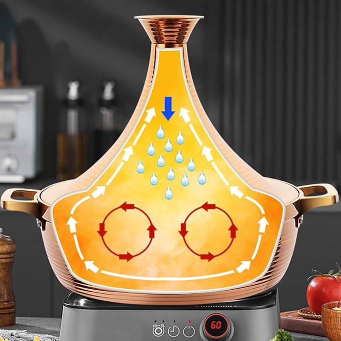 Moroccan Tagine Cooking Pot,Stainless Steel Non Stick Moroccan Casserole with 2 Handles,Large Moroccan Cooker Handmade Tagine Pot with Cone-Shaped Lid(29cm, Silver)