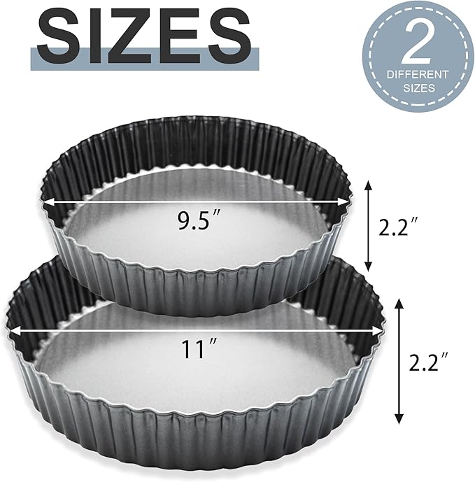 9“ & 11” Deep Dish Tart Pan, 2 Pack Nonstick 2” Tall Tart Pan, Quiche Pan, Carbon Steel Deep-dish Pie Pan with Removable Loose Bottom for Baking Thanksgiving Christmas