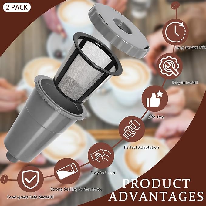 Podoy Coffee Filters Reusable Compatible with B30 B40 B50 B60 B70 K10 MINI Plus K15 K40/45 K55 K60/65 K70/75/79 series 5048 Old Mode Grey (2 Pack)