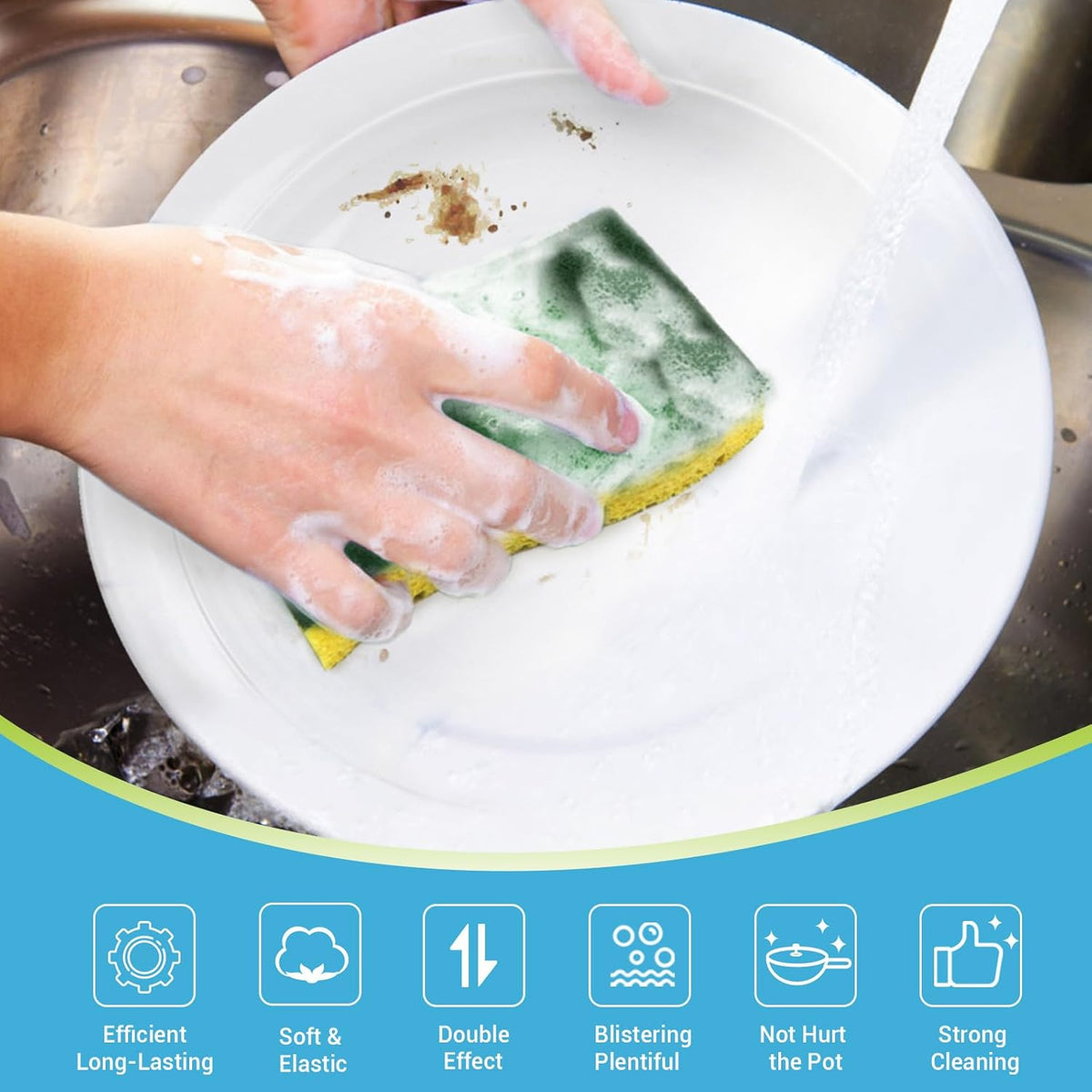 AIDEA Sponges Kitchen, Heavy Duty Scrub Sponge-24Count, Sponges for Dishes, Cellulose Dish Sponge, Scrubbing Power for Tough Messes, Cleaning Power for Non-Coated Cookware, Dishes, Pots, Pans