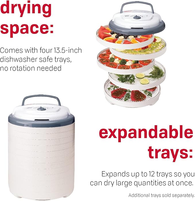 NESCO FD-75A Snackmaster Pro Food Dehydrator, For Snacks, Fruit, Beef Jerky, Gray & LM-2-6 Round Plastic Mesh 13 1/2" Clean-A-Screens, for Dehydrators, 2 Pack