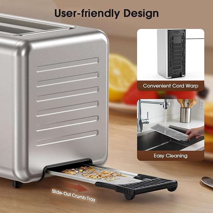 Digital 4 Slice Toaster with LED Touchscreen Long Slot Stainless Steel Toaster for Family, Wide Slots for Thick Bread & Bagels, 6 Shade Settings, Defrost, Reheat, Memory & Single-Slice Modes